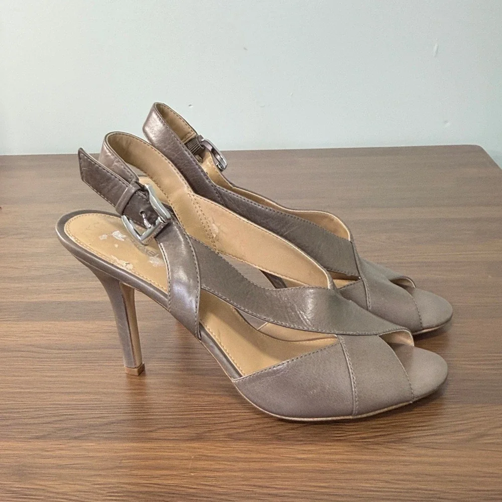Michael Michael Kors Taupe Leather Slingback‎ Peep Toe Heels Size 9.5M